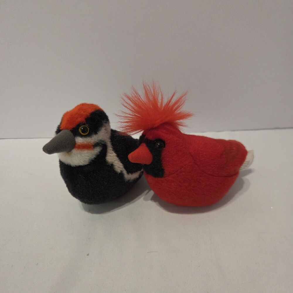 Lot Of 2 Wild Republic Birds Red Cardinal And Woodpecker  *Sound Works*